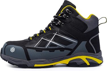 Черевики безпеки LARNMERN для чоловіків та жінок, SRC, антистатичні, з металевим носком, протиударні, легкі, комфортні, дихаючі, чорні/сірі, 42.5 EU