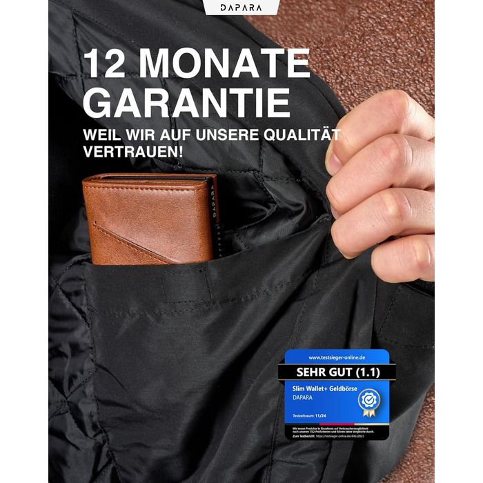 Чоловічий шкіряний гаманець Leder: тонкий, з відділенням для монет та RFID-захистом, вміщує 12 карт, колір коньяк