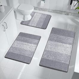 Enyhom 3-Piece Microfiber Bath Mat Set - Non-Slip Bathroom Rugs & Toilet Mat Set - Soft & Washable - Grey - 45x65cm, 50x80cm, 50x60cm