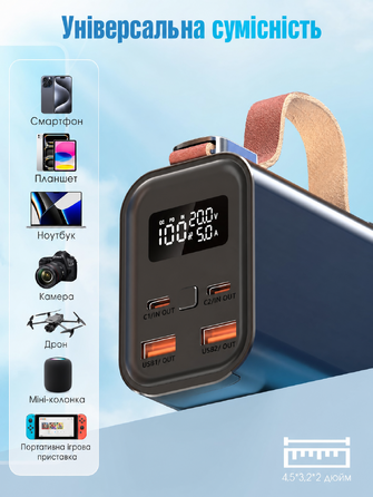 Портативний акумулятор для ноутбука 140W, 50000mAh, з LED дисплеєм, PD3.1, QC4.0, 4 виходи, 2 входи (Чорний)