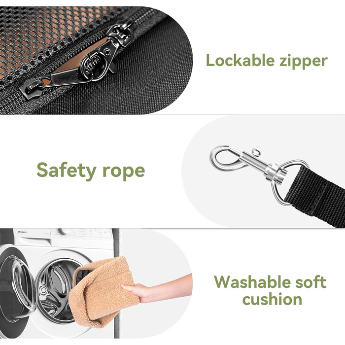 Транспортна переноска для кота та маленького собаки Petsfit, чорна, середнього розміру, з м'яким килимком та патентованими застібками