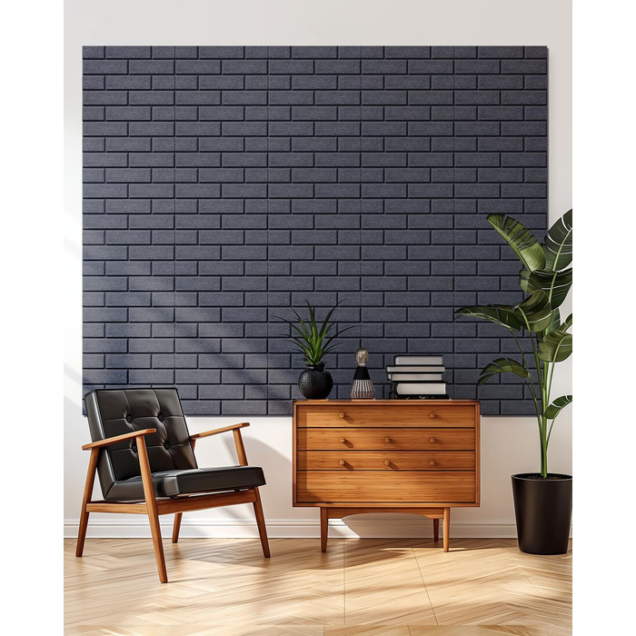 Самоклеючі акустичні панелі для шумоізоляції стін, звукопоглинаючі плити-цеглини високої щільності для декору та звукозахисту, 30x30x0.9 см, темно-сірі (12 шт)