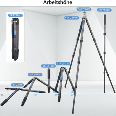 Штатив для камери Artcise з вуглецевого волокна, монопод 40 мм, професійний, для важкої техніки, подорожей, максимальне навантаження 40 кг (CS90C)