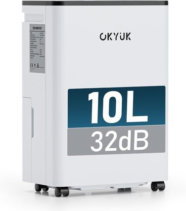Електричний осушувач повітря OKYUK 12L з цифровим дисплеєм, для дому 40м², з автовимкненням, для кемпінгу, ванної кімнати, підвалу (білий)