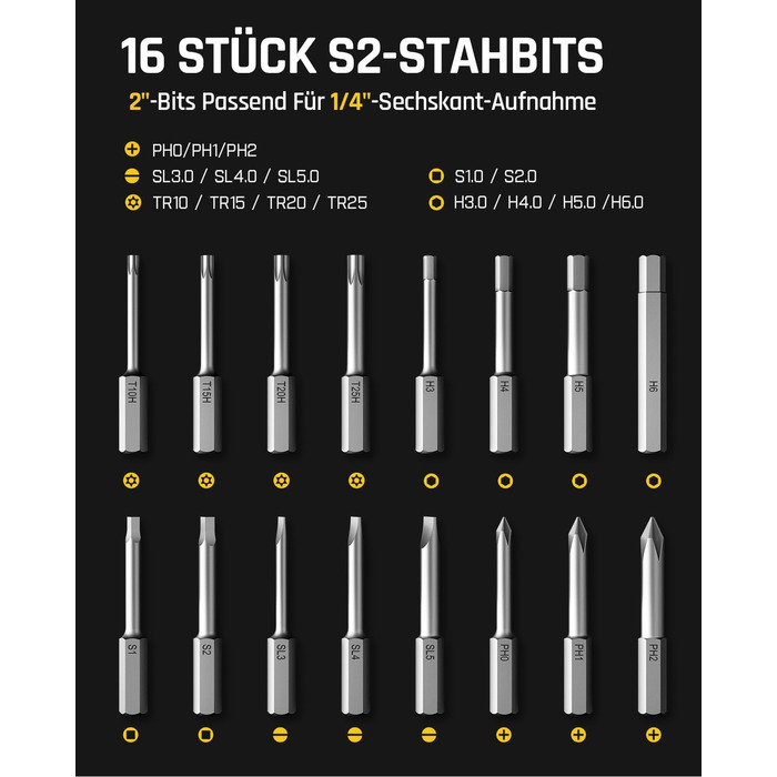 Електрична викрутка Fanttik S1 Pro 3.7V з магнітом, комплект з 16 біт, регулювання крутного моменту до 6 Nm, акумулятор 2000 mAh, для ремонту меблів та комп'ютерів