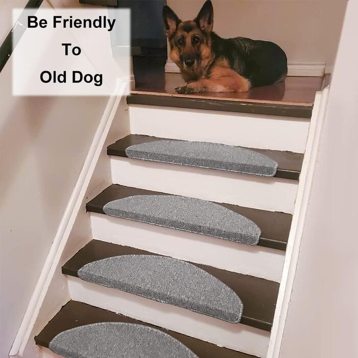 Rina Non-Slip Stair Treads - 15 Piece Set - 22x65 cm - Grey Adhesive Anti-Slip Rugs for Wooden Stairs - Indoor Safety