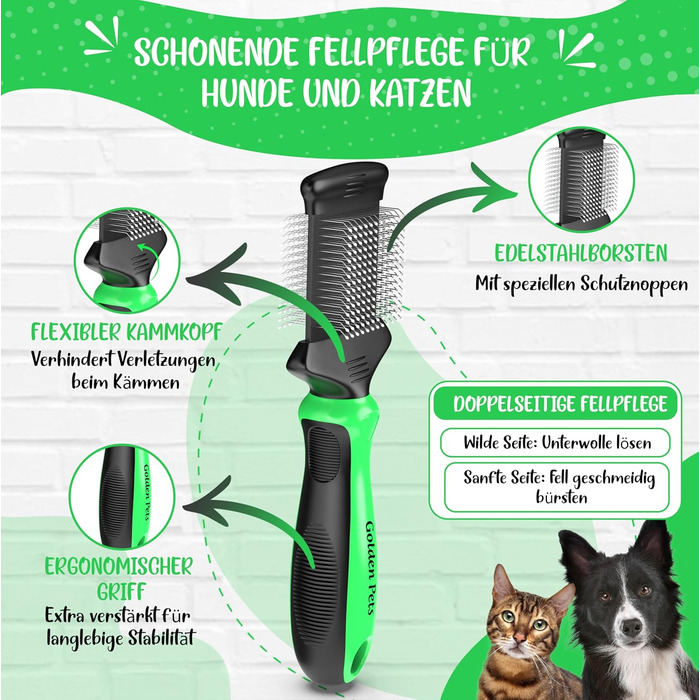 Зубна щітка для собак та котів з захисними нопочками - видаляє підшерсток, ковтуни та вузли. Ідеально для довгошерстих порід, таких як кокапу, пудель. Щітка для щоденного догляду за шерстю, розмір M-L. Зубна щітка 2.0 велика