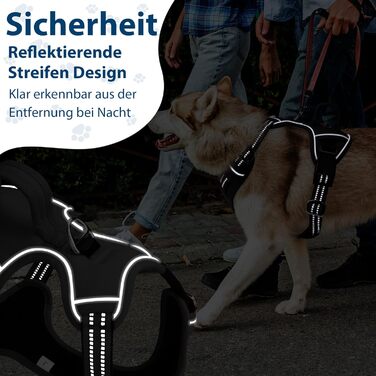 Шлейка для собак середніх розмірів Funfox, анти-тяга, з ручкою та світловідбиваючими смугами, не тягне, чорна, розмір L