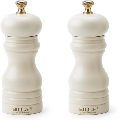 Набір для солі та перцю Bill.F, 2 шт., дерев'яні, ручні, з регульованим керамічним жорном, 13,5 см (чорний та кремовий)