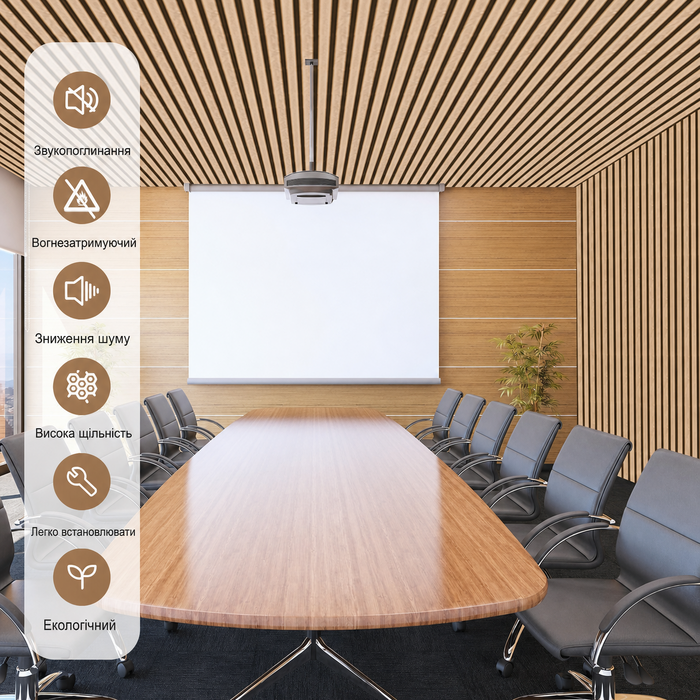 Акустичні стінові панелі з дерева AKK-PANE 240x60 см (1,44м²), 3D панелі для шумоізоляції стін у вітальню, кухню та офіс, колір: Класичний дуб