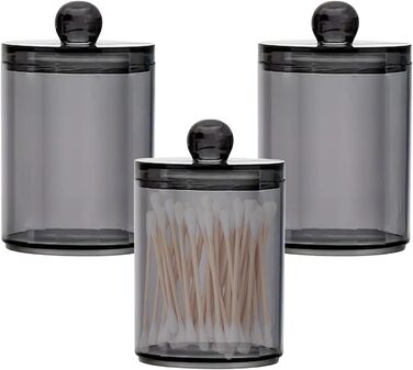 Організатор для ватних паличок та дисків: набір з 3 шт. Чорний акриловий контейнер з кришкою для ванної, спальні, вітальні
