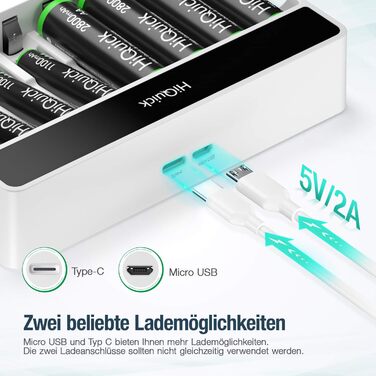 Зарядний пристрій HiQuick для акумуляторів AA та AAA (8 місць) з LCD-дисплеєм + 4 x AA + 4 x AAA акумулятори