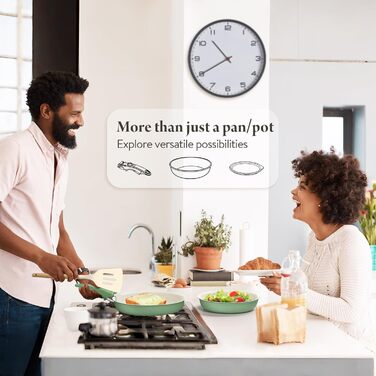 Набір посуду з кераміки 17 предметів: каструлі та сковорідки, безпечний, без ПФОА/ПФУ, для індукційних плит, знімні ручки, стійкий до подряпин та забруднень, придатний для миття в посудомийній машині та використання в духовці (зелений)