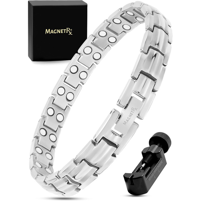 Браслет на руку з титану MagnetRX® Ultrastarkes для жінок – Магнітний браслет з титану, регульований розмір, інструмент для визначення розміру, сріблястий