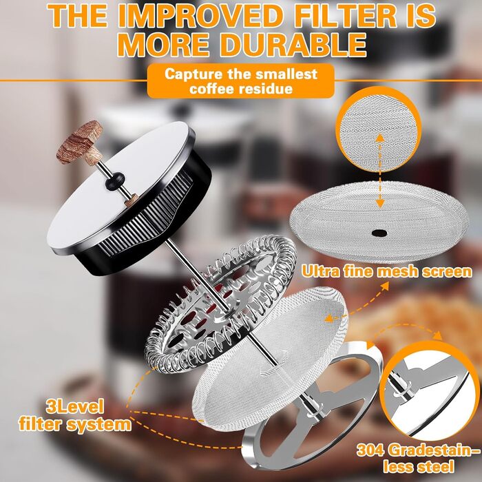 Френч-прес для кави та чаю, 1000 мл, нержавіюча сталь, термостійке скло