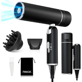 Фен 7MAGIC з концентратором, компактний для подорожей, 1600W, з іонізацією, захист від перегріву, для всіх типів волосся, зелений (з аксесуарами)