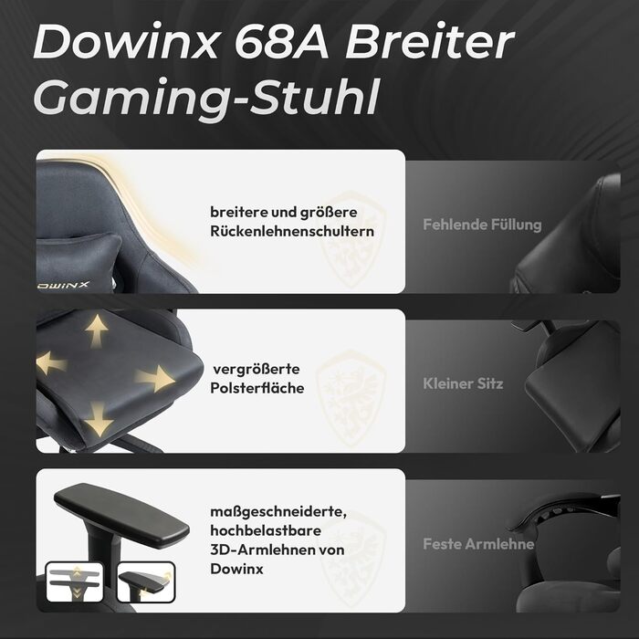 Ігровий крісло Dowinx з мікрофібри: дихаючий, ергономічний, з підніжкою (світло-сірий)