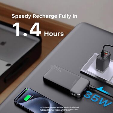 Портативний повербанк JUOVI 10000mAh, 35W з 2 USB-C та 1 USB-A, PD 3.0 QC 4.0. Швидка зарядка для iPhone, MacBook, iPad (Зелений)