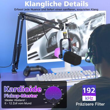 USB-мікрофон Zealsound для ПК з кріпленням – мікрофон конденсаторний 192kHz з шумозаглушенням, кнопкою вимкнення мікрофона та USB-C адаптером для Mac, стрімінгу, подкастів, співу, ASMR, YouTube