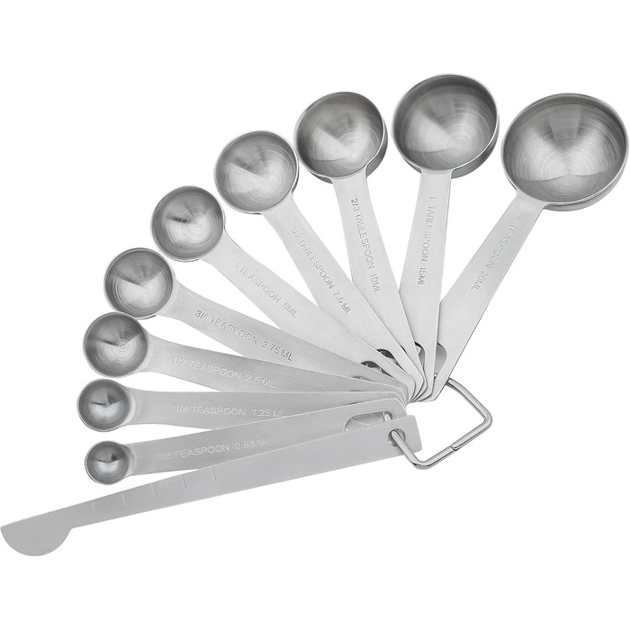 Measuring Cup and Spoon Set, 18/8 Stainless Steel - 8 Measuring Cups and 9 Measuring Spoons with Leveler and Measuring Equivalents, Kitchen and Baking Measuring Cups and Spoons 19-Piece Set