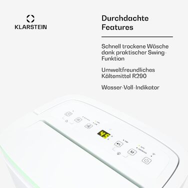 Електричний осушувач повітря Klarstein DryFy Connect 50L: 50 л/24 год, WiFi, Alexa, 7 л бак, таймер, для приміщень 45-55 м²
