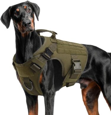 FEIMA Tactical Dog Harness with Handle Military Mesh Working Tactical Dog Vest Chest Harness for Large Dogs No Pull Adjustable Vest for Walks Training (Army Green, S) Army Green S