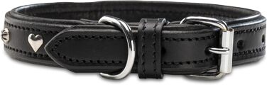 Нашийник для собак Jack Russell з натуральної шкіри чорного кольору з аплікаціями у вигляді серця та квітки, подвійний шар, розмір S (26.0-36.0)