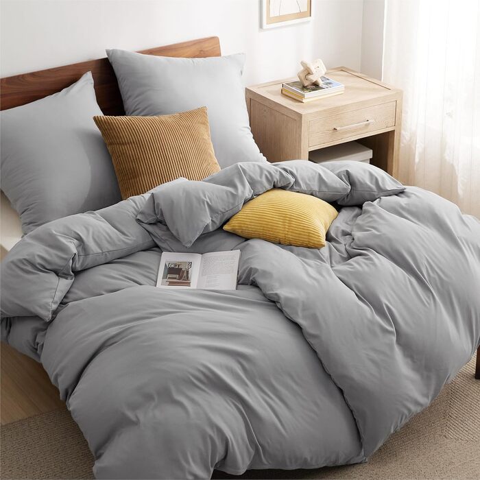 BEDSURE Комплект постільної білизни 135x200 см, 4 шт. (2 наволочки 80x80 см, 2 простирадла 135x200 см), сірий, мікрофібра, поліестер, ÖKO-TEX