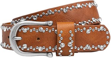 Жіночий ремінь Caspar GU292 з декором стрази та заклепки, колір коньяк, розмір 107-111 см
