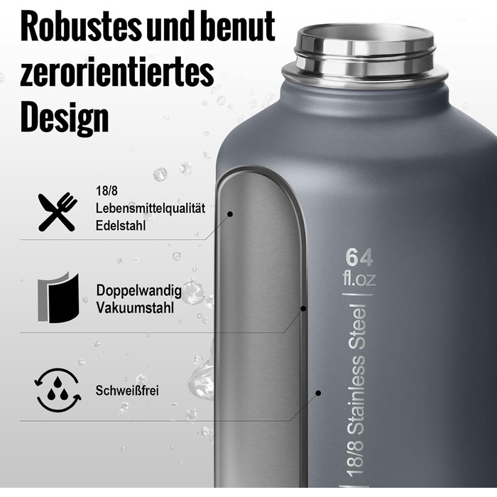 OneTigris Stainless Steel Water Bottle, 1.9L High Capacity, Insulated Sports Bottle for Cycling, Camping, Yoga, Gym, Softair, OD Green, 64oz (Gray)