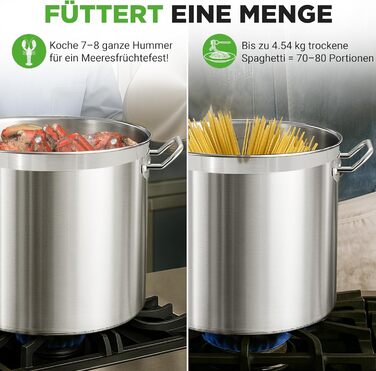Нержавіюча каструля NutriChef 11.4 л з кришкою для індукційних плит | Підходить для дому та професійної кухні | Ідеальна для тушкування та приготування їжі