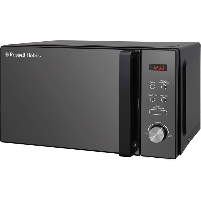 Мікрохвильова піч Russell Hobbs RHMM701B, 17 л, 700 Вт, чорна, з 5 рівнями потужності, таймером, функцією розморожування та легкою очисткою
