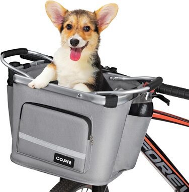 COFIT Складний велосипедний кошик, знімний багатоцільовий кошик для велосипеда, для тварин, покупок, щоденних поїздок, кемпінгу та активного відпочинку. Сірий, з бічними кишенями