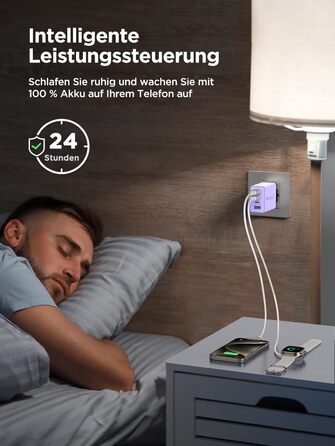 Двопакет USB-C зарядний пристрій Aioneus 4 порти з USB-C та USB-A, 40W швидка зарядка PD 3.0, блок живлення для iPhone 16 15 14 Pro Max 13 12 11 SE 2020 XS, Samsung, телефонів, фіолетовий