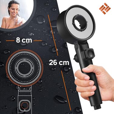 POWERLAP® Showerhead with Filter & Mounting Tool | PP Cotton Filter Showerhead for Cleaned & Softer Water | Booster Mode for Perfect Water Pressure in Your Shower (Matt Schwarz)