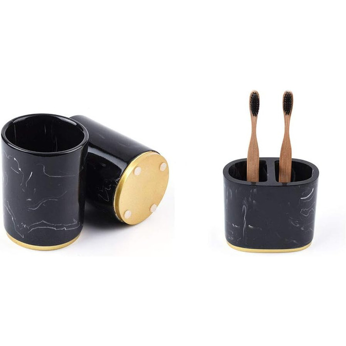 Набір аксесуарів для ванної кімнати 5 шт. з нержавіючої сталі, імітація мармуру, включає дозатор для мила, стакан для зубної пасти, мильниця, тримач для зубних щіток, набір для ванної кімнати, білий/чорний (білий + золото)