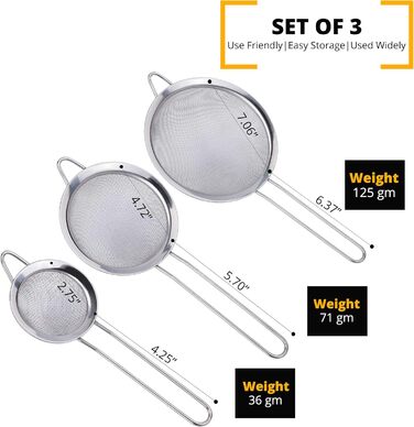 Набір сит Jojeys 8, 14, 20 см – сито з нержавіючої сталі, для приготування їжі, випічки, миття в посудомийній машині