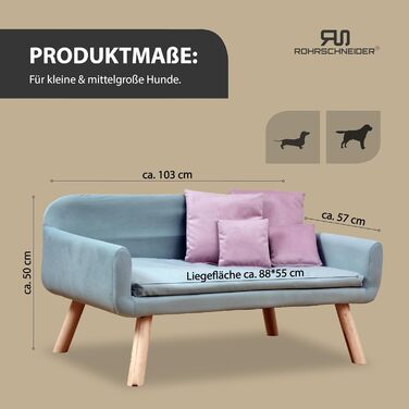 Софа для собак Rohrschneider Chicago | Миється, для собак маленьких та середніх порід | Макс. вага 50 кг | Зручна, Made in EU | 103x57x50 см | Сумка для відходів (Блакитна)