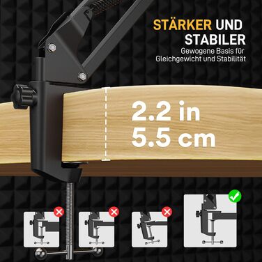 Тримач для мікрофона Maono BA20, регульований, для подкастів, геймінгу, стрімінгу та запису звуку, з кріпленням до столу та адаптером 3/8' - 5/8'