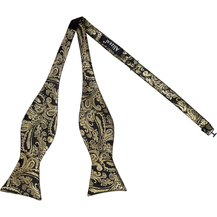 Чоловіча краватка-метелик Alizeal Retro Paisley з хустинкою, чорний+золотий, універсальний розмір