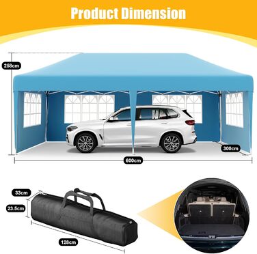 Devoko Gazebo, 2x2 Meter Waterproof, Stable, Winter-Proof Gazebo with 3 Height Adjustments, Foldable Gazebo with UV Protection 50+, Folding Tent, Gazebo with Carrying Bag, For Garden, Outdoor, Camping (3x6m, 6 Side Walls, Blue)