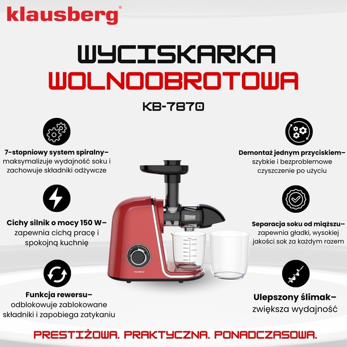 Горизонтальна шнекова соковижималка Klausberg KB 7870 150 Вт