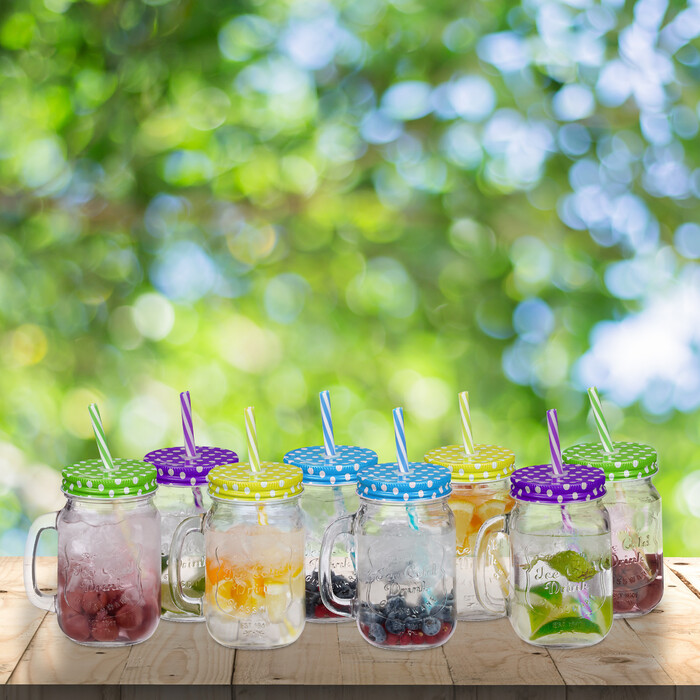 Relaxdays Set of 8 Colorful Drinking Glasses with Lids
