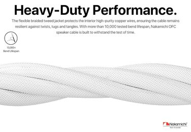 Акустичний кабель Nakamichi 12AWG з позолоченими банановими роз'ємами 24K, 3 метра, безкисневий мідний провід (OFC) в обплетенні, чорний — для домашнього кінотеатру та підсилювача