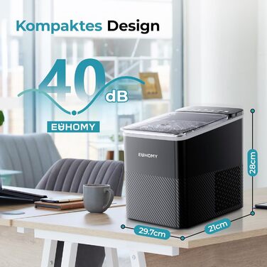 EUHOMY Ice Maker Machine - Compact Design, 12KG/24H Production, Automatic Cleaning, Smart Alerts, Transparent Lid