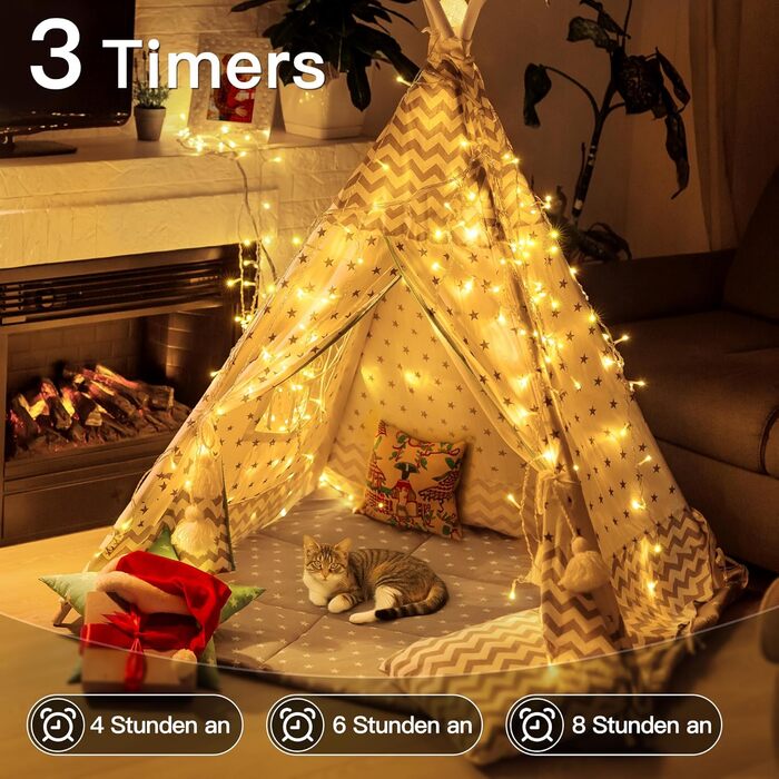 Ланцюжок прикрас Hopexy 10 метрів, 100 LED, тепле біле світло, з пультом, таймер, IP44, 8 режимів, для дому, саду, балкону, весілля, кемпінгу