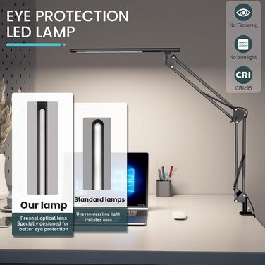 Світлодіодна лампа для робочого столу, кріпиться на край столу, архітектурна лампа з адаптером QC3.0, лінза Френеля, чорна