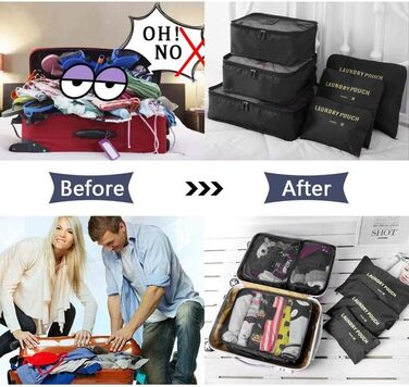 Органайзер для валізи Vicloon 8-в-1: комплект для подорожей, водонепроникні сумки для одягу, взуття та косметики (чорний)