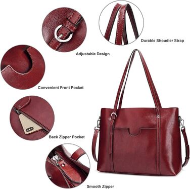 Сумка жіноча S-ZONE 3 в 1 з натуральної шкіри (яловичина) для ноутбука, роботи, повсякденного використання - Wine Rot