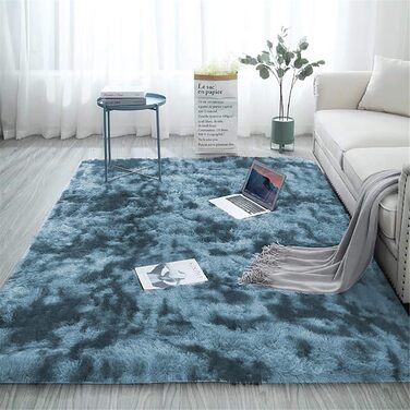 М'який килим Aujelly для спальні, шорсткий, пухнастий, кольоровий батик, 230 x 300 см, темно-синій